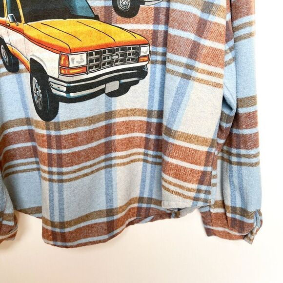 Ford Bronco Blue Brown Plaid Shacket Shirt Jacket 1X - Picture 4 of 8